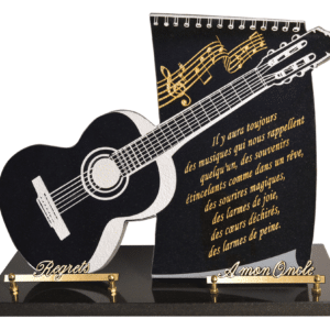 Plaque Funéraire de forme guitare et notes de musique