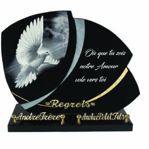 plaque funéraire en granit colombe