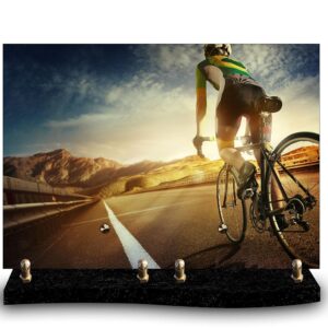 Plaque funéraire personnalisée avec photo d'un cycliste sur un vélo de course, pédalant sur une route de montagne. Hommage à un passionné de cyclisme et de vélo de route.