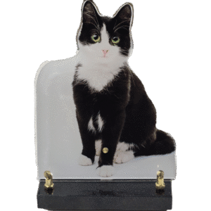 plaque funéraire découpée en forme de chat noir et blanc (21cmx16cm) modèle de taille moyenne