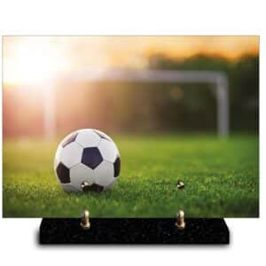 Plaque rectangle ballon de foot sur un terrain (21cmx29cm) Modèle de taille Moyenne