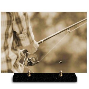 Plaque rectangle pêcheur tenant une canne à pêche (21cmx29cm) Modèle de taille Moyenne