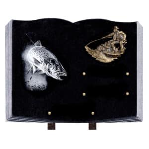 plaque funéraire de forme livre theme peche nature (30cmx40cm) grand format