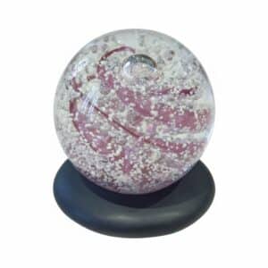 plaque funéraire en granit et boule de sulfure de verre 10 cm de diamètre (11cmx12cm) volutes phosphorescentes