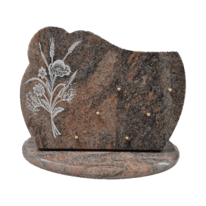 plaque funéraire en granit himalaya avec bouquet champêtre (41cmx32cm) grand format