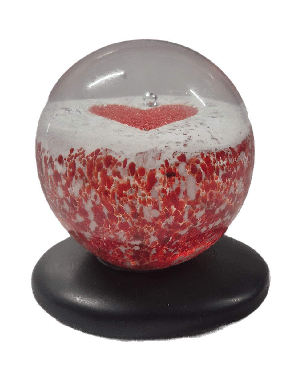 plaque funéraire en granit et boule de sulfure de verre 10 cm de diamètre (11cmx12cm) coeur